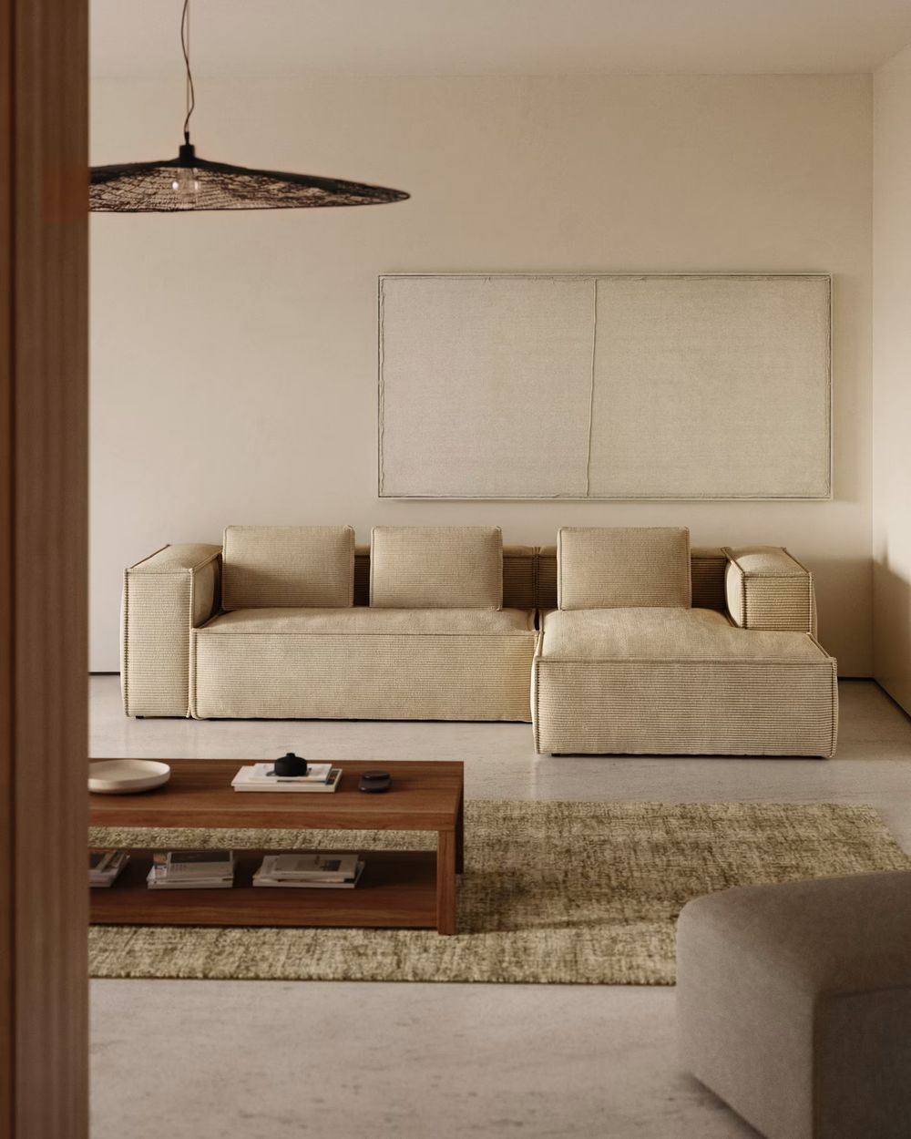 Hoekzetel BLOK - Ecru ribfluweel KAV S752LN39