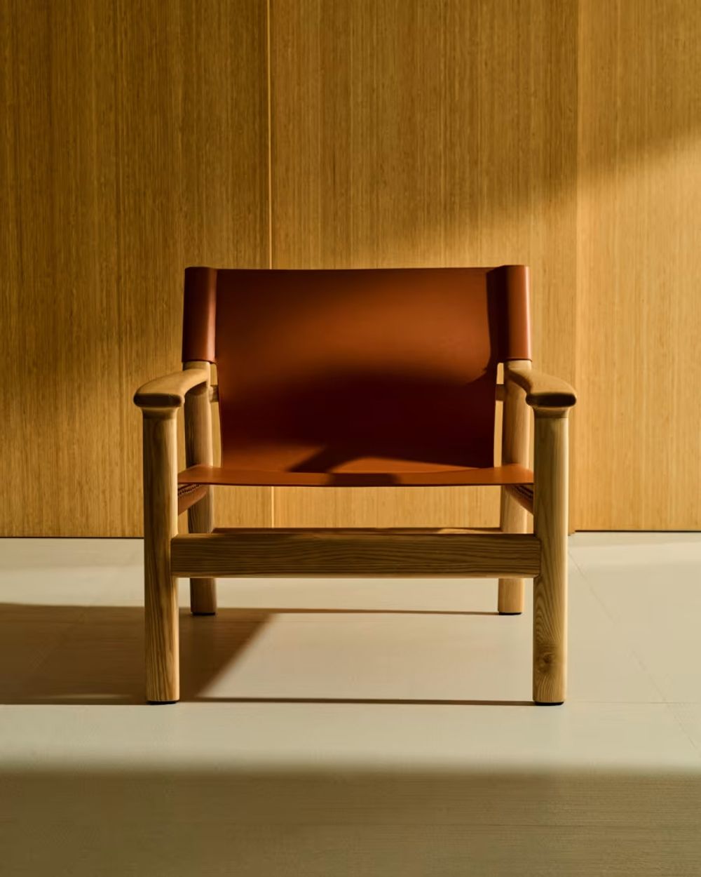 Fauteuil JAN - Oranje leder / Massief eikenhout KAV C00128LE13