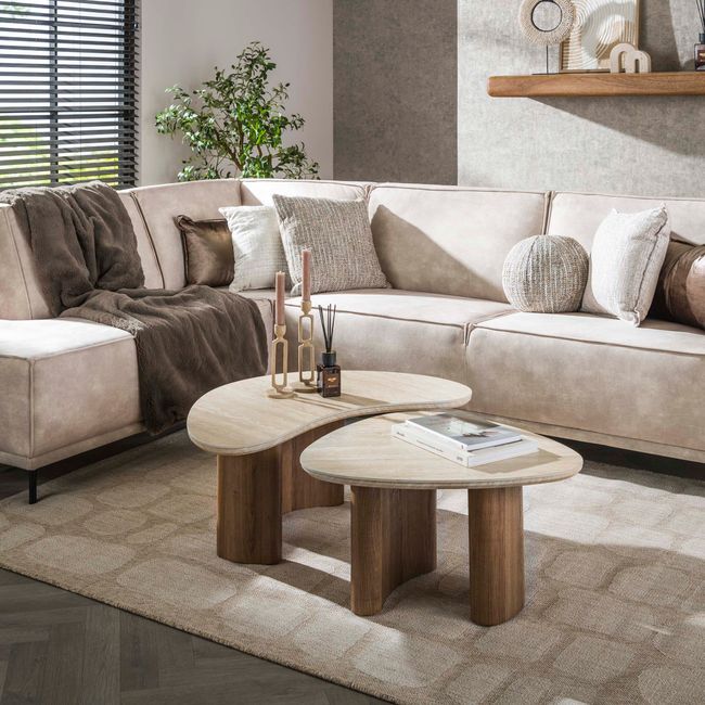Set van 2 salontafels ROMANO - Travertin