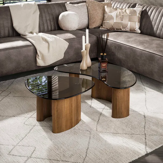 Set van 2 salontafels TINTO - Bruin rookglas