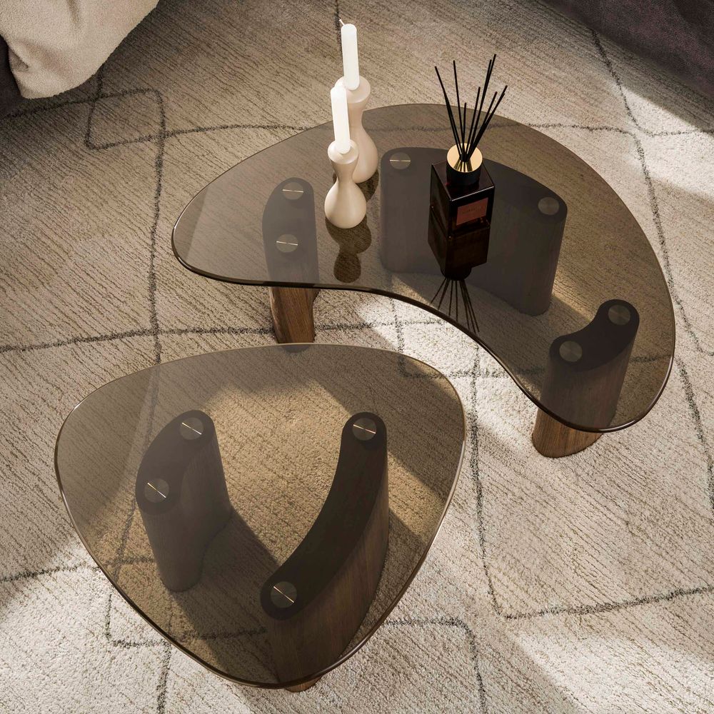 Set van 2 salontafels TINTO - Bruin rookglas ZLS 5720-39B