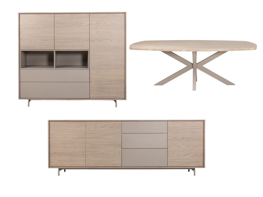 Eetkamerset DEVON - Misty Oak/Stone Grey C-MXF-298-SET1