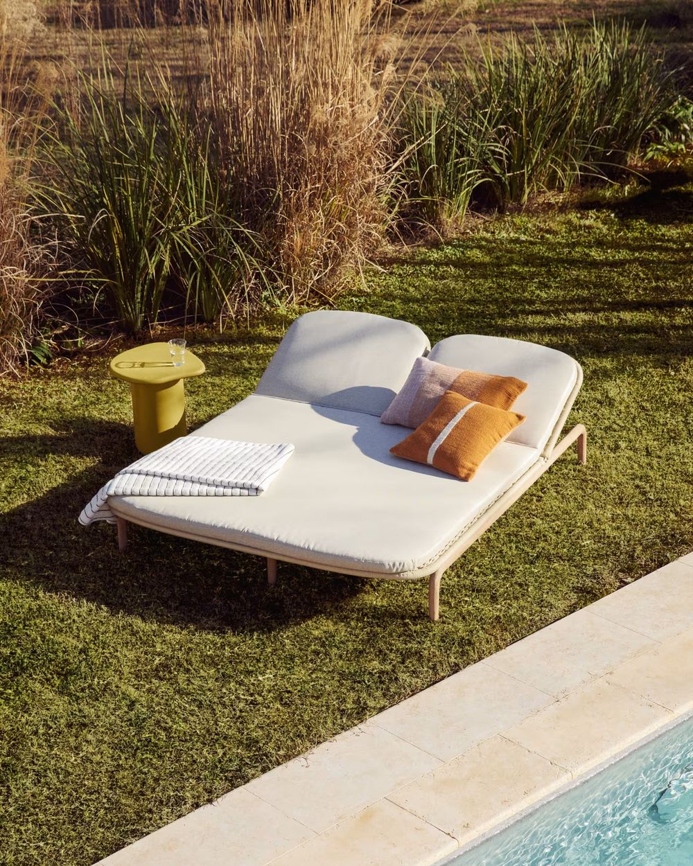 Tweepersoons ligstoel ALIPA - Acaciahout / Ecru KAV O00490RO12