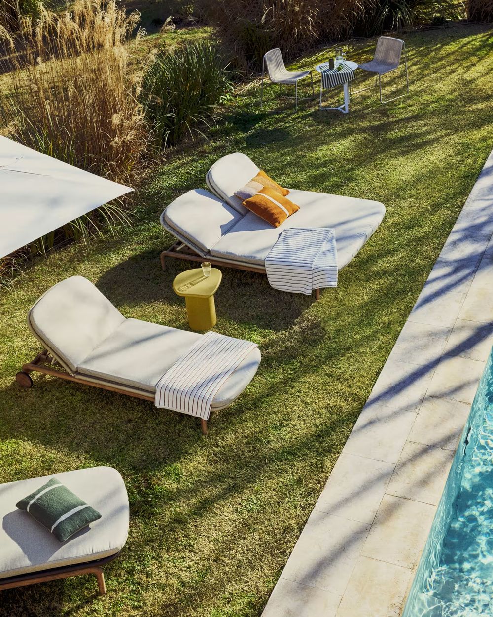 Tweepersoons ligstoel ALIPA - Acaciahout / Ecru KAV O00490RO12