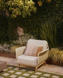 Loungefauteuil ALIPA - Donkergrijs/Massief acaciah KAV O00480RO12