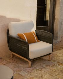 Loungefauteuil ALIPA - Donkergrijs/Massief acaciah KAV O00480RO15
