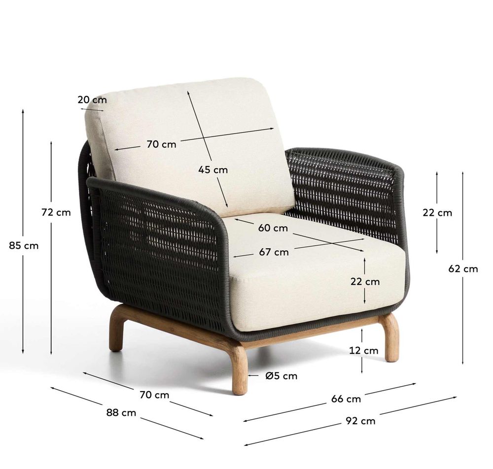 Loungefauteuil ALIPA - Donkergrijs/Massief acaciah KAV O00480RO15