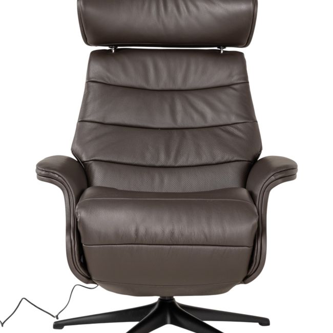 Elektrische relaxfauteuil MARINA - Leder donkerbru