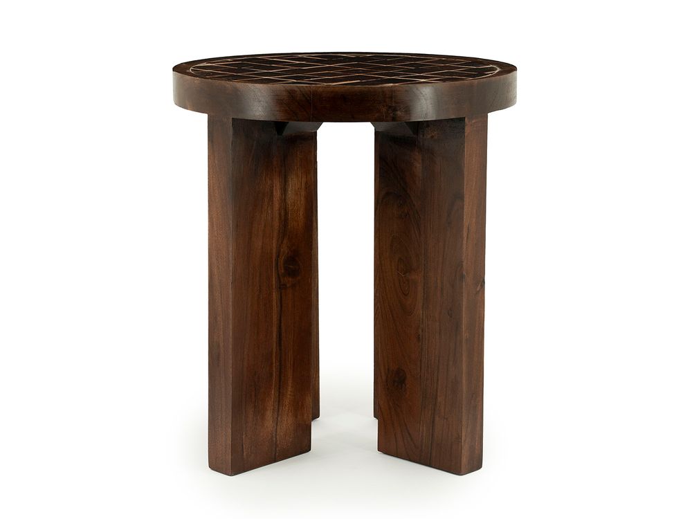 Bijzettafel TILED UP - Bruin keramiek/Mangohout BBO 250138