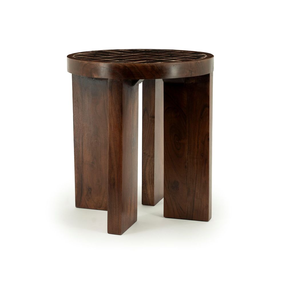 Bijzettafel TILED UP - Bruin keramiek/Mangohout BBO 250138