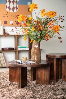 Bijzettafel TILED UP - Bruin keramiek/Mangohout BBO 250138