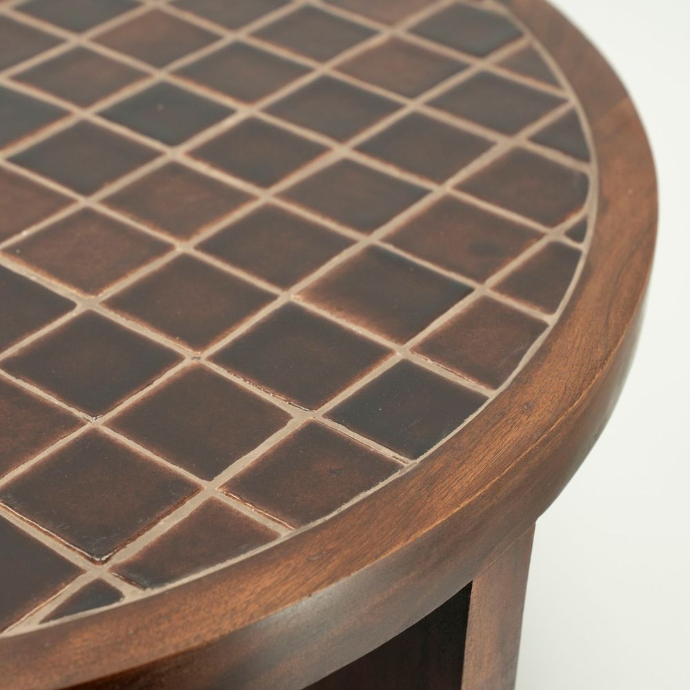 Salontafel TILED UP - Bruin keramiek/Mangohout BBO 250139