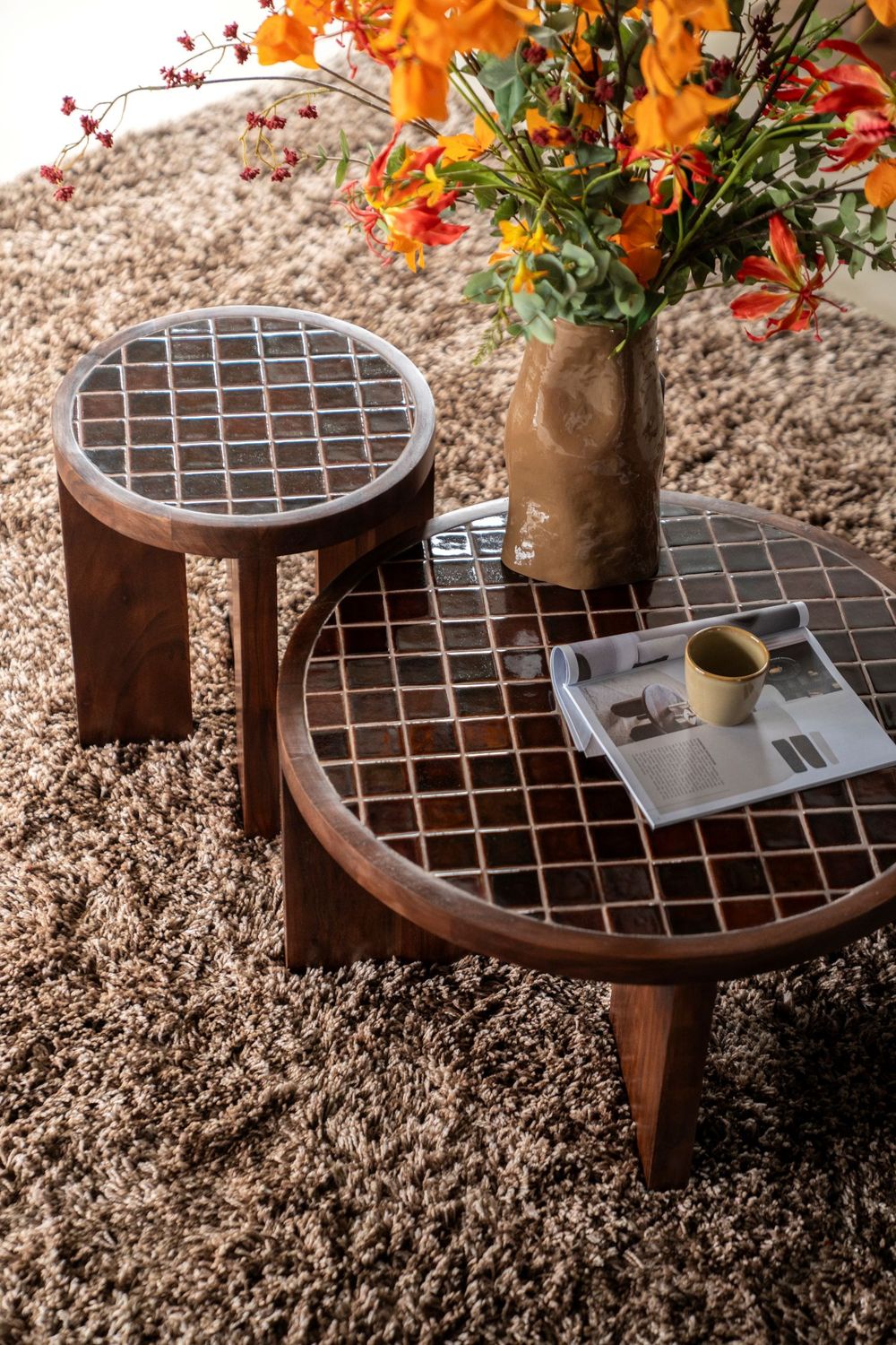 Salontafel TILED UP - Bruin keramiek/Mangohout BBO 250139