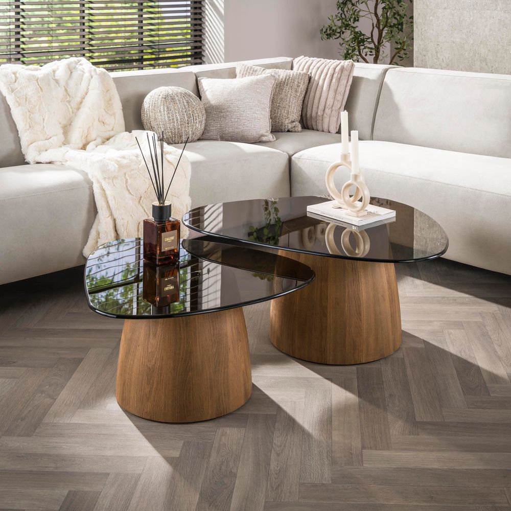 Set van 2 salontafels TINTO - Bruin rookglas ZLS 5721-39B