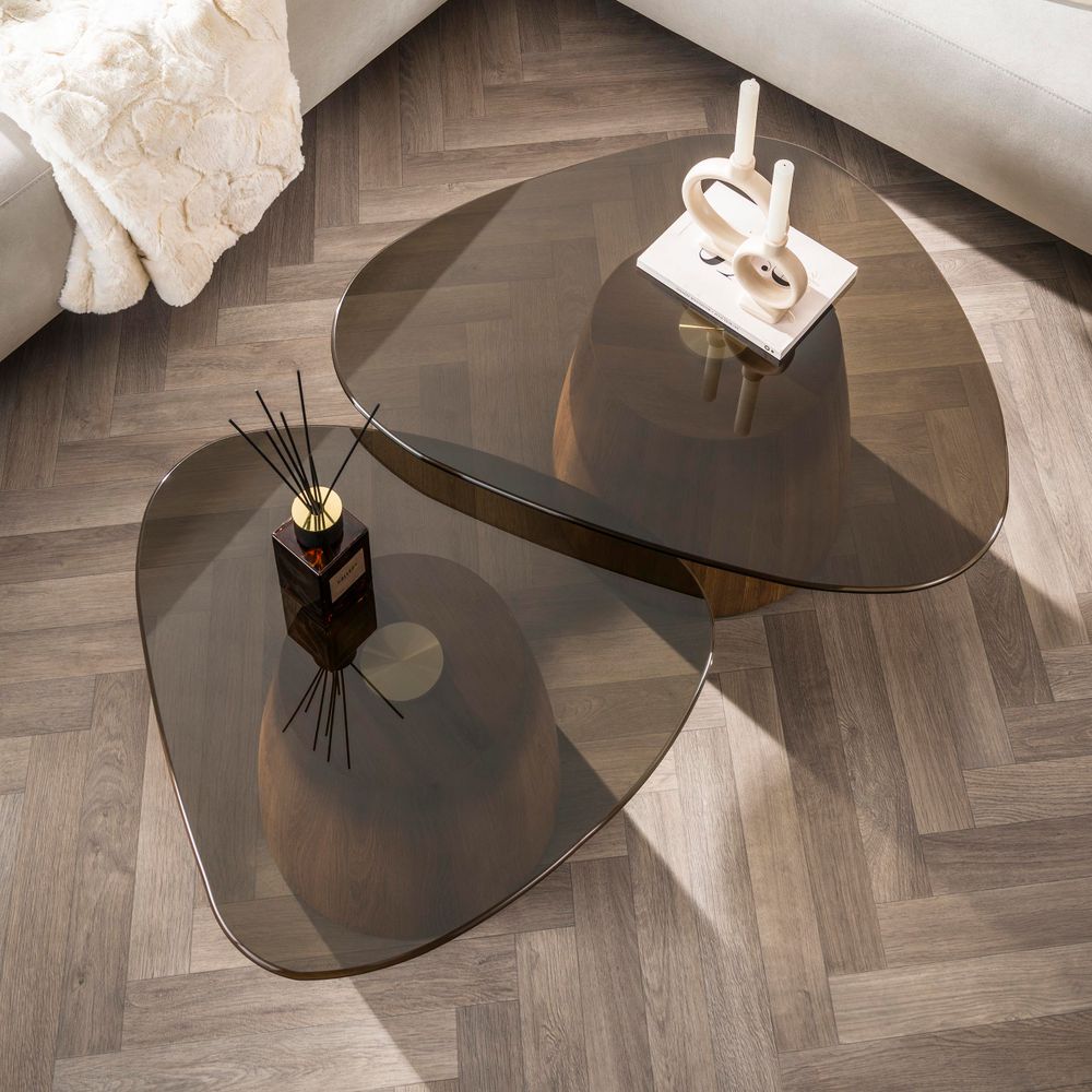 Set van 2 salontafels TINTO - Bruin rookglas ZLS 5721-39B