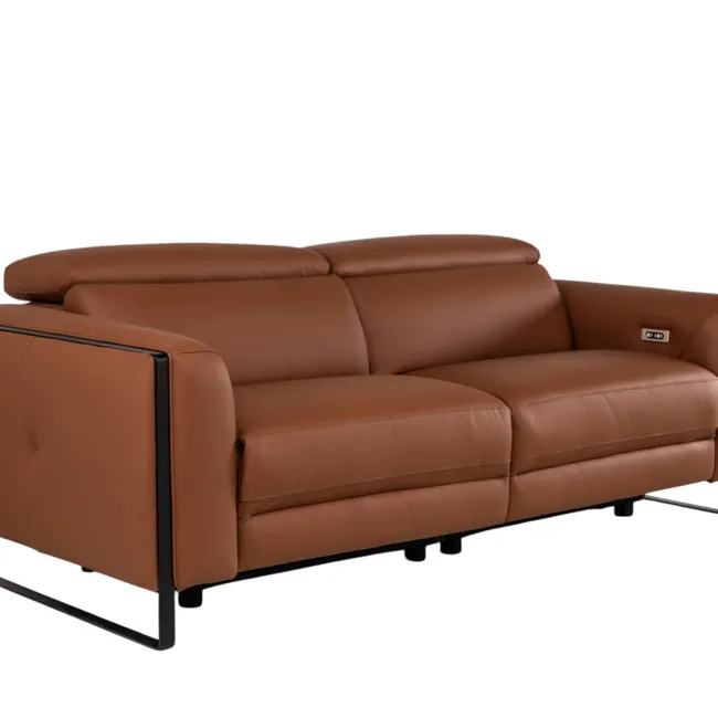 3-zit met elektr. relaxen BRADLEY - Cognac leder