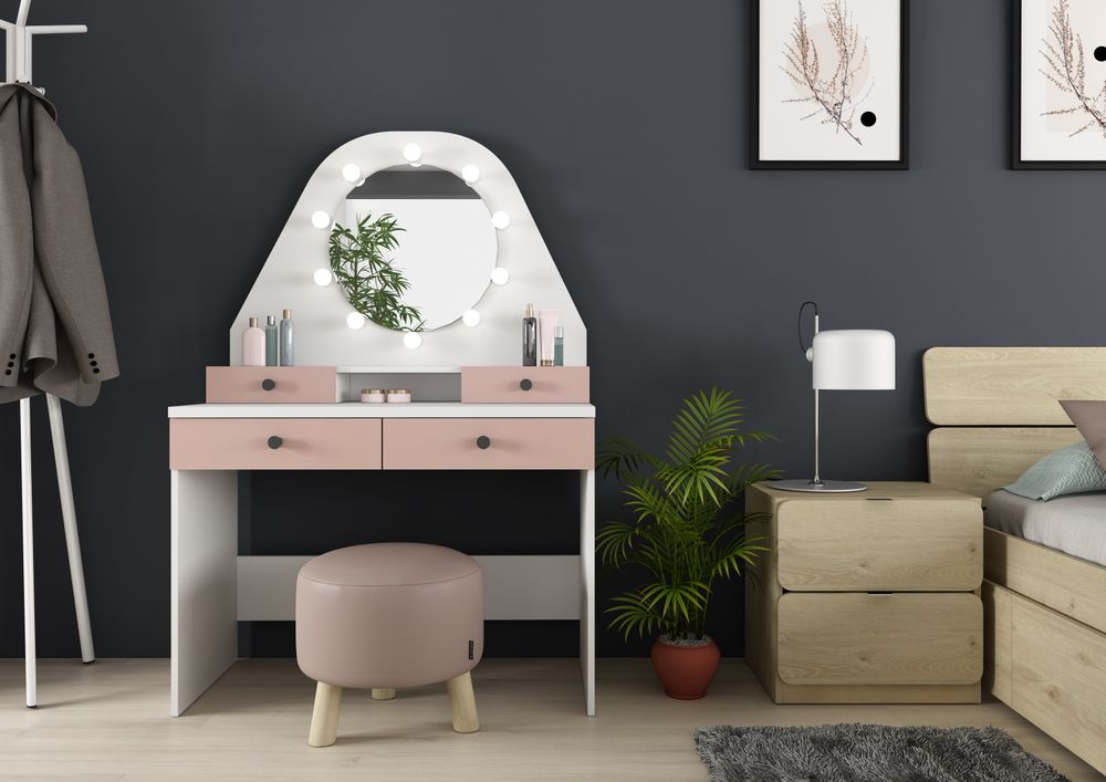 Kinder make-up tafel VANITY STAR - Wit/oudroze TRA-6-000001