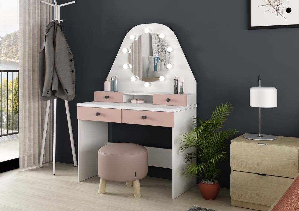 Kinder make-up tafel VANITY STAR - Wit/oudroze TRA-6-000001