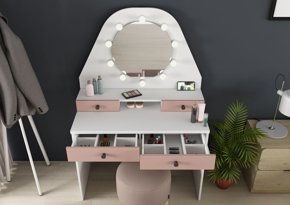 Kinder make-up tafel VANITY STAR - Wit/oudroze TRA-6-000001