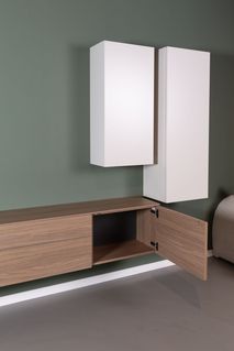 Hangend tv-meubel met hangkasten LIVING - Walnoot/ NVM-33-002-84-303