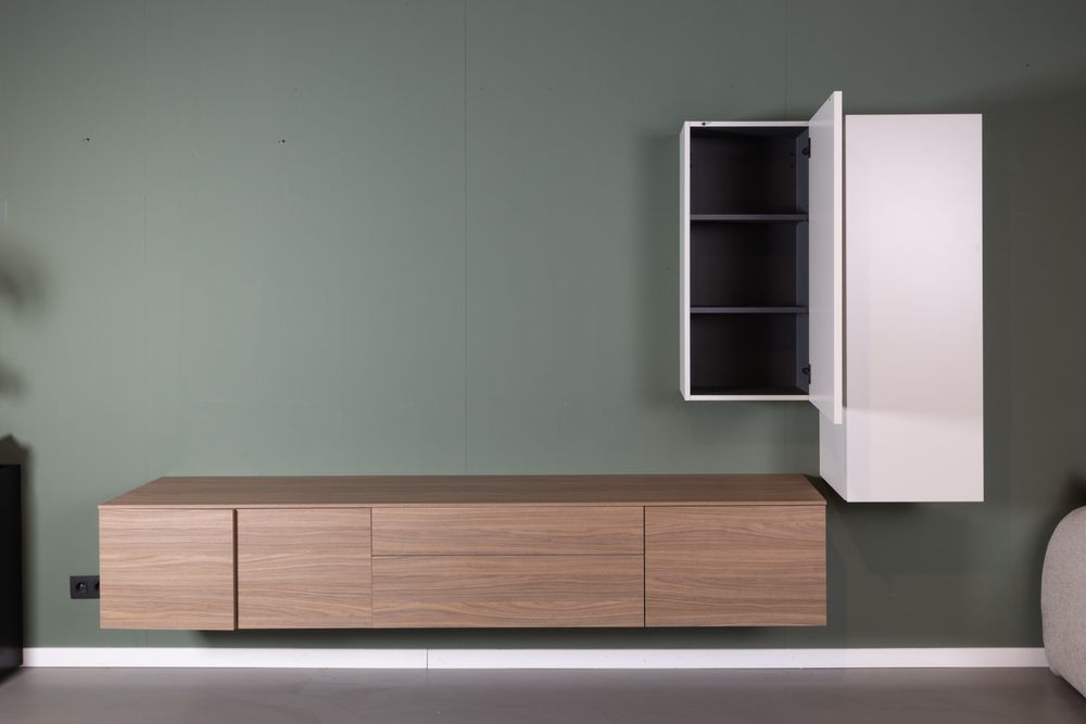 Hangend tv-meubel met hangkasten LIVING - Walnoot/ NVM-33-002-84-303