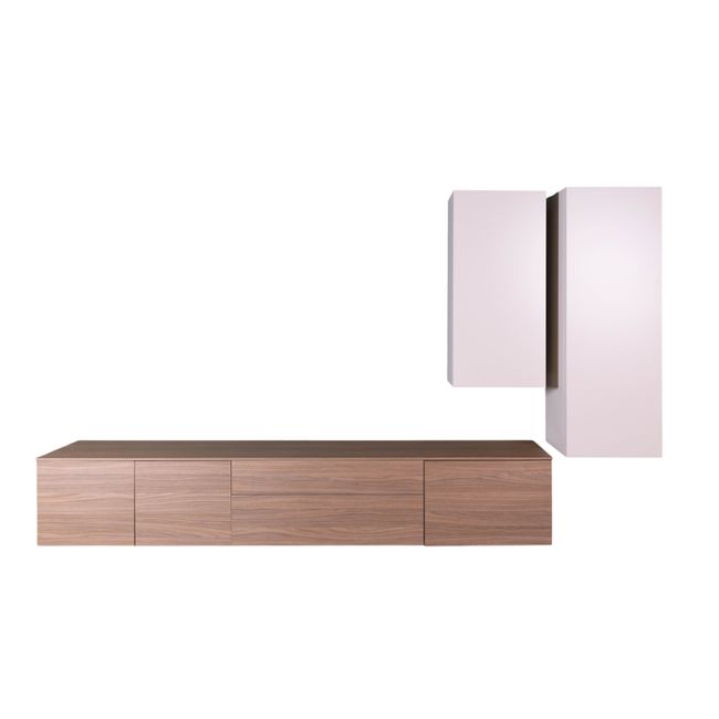 Hangend tv-meubel met hangkasten LIVING - Walnoot/