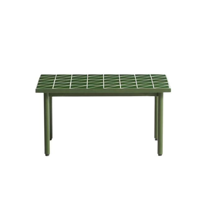 Groene bijzettafel MAURINA met tegelblad en metalen onderstel.