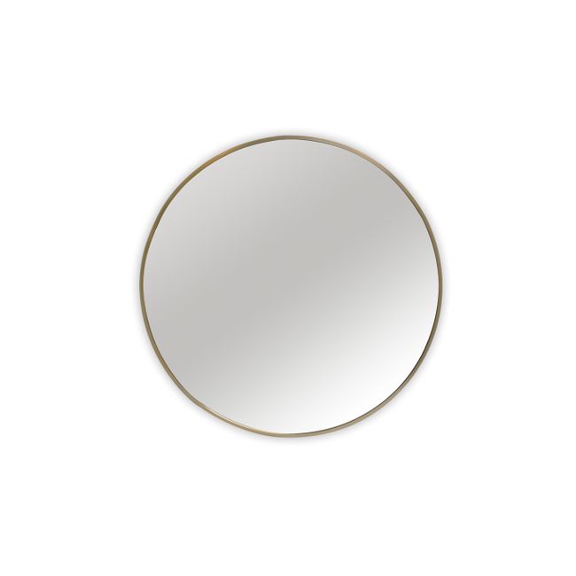 Ronde spiegel met een aluminium frame in een bronskleurige afwerking.