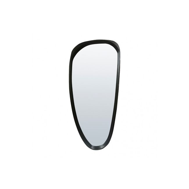Spiegel EGG SLOPE met onregelmatige vorm en zwart metalen frame.