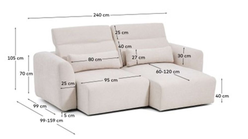 3-zit met elektr. relaxen LARES - Beige KAV S81930LB12