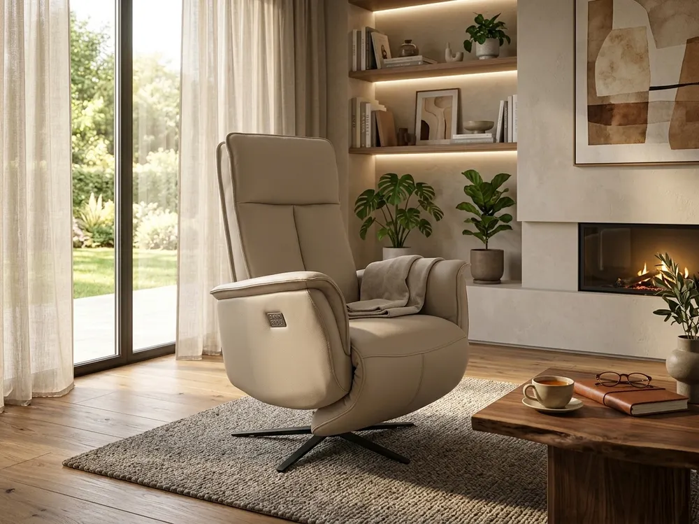 Elektrische relaxfauteuil PANDORA - Beige leder MED-14-TZ1