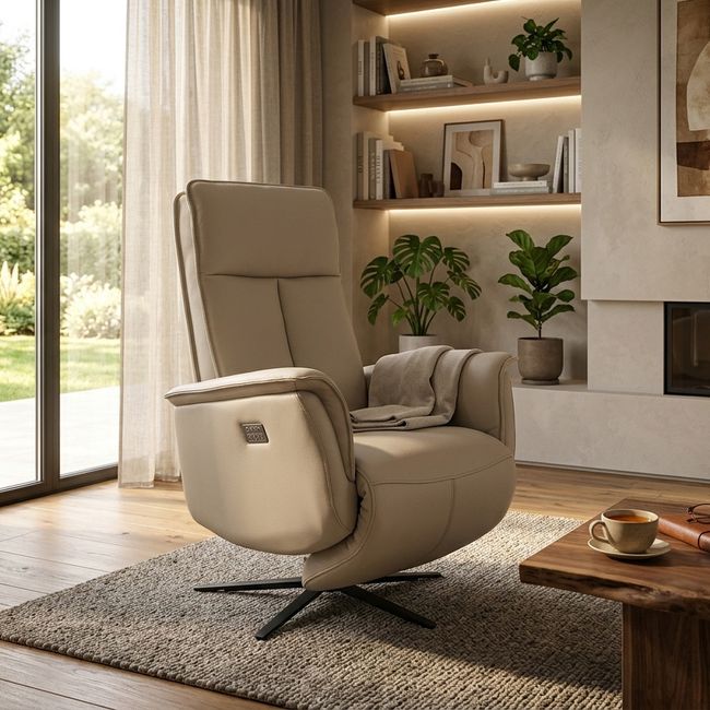 Elektrische relaxfauteuil PANDORA - Beige leder