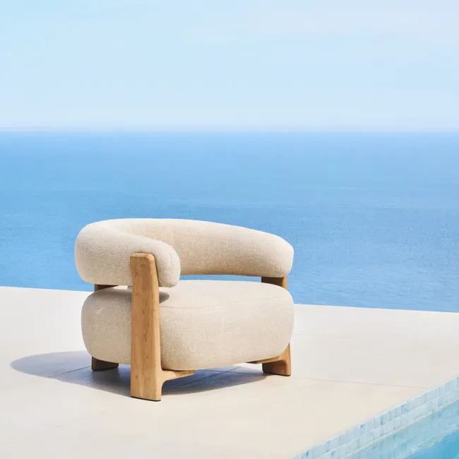 Loungefauteuil GRANITE - Beige/Massief teakhout