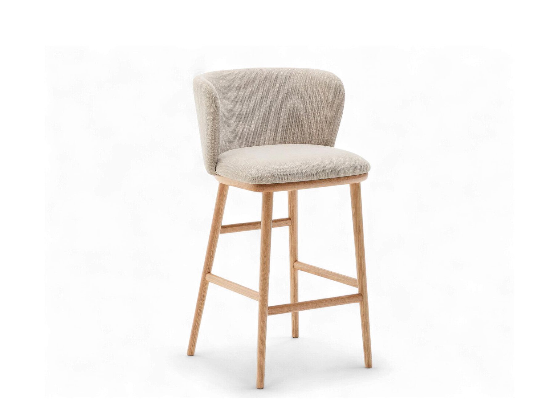 Barstoel CISELIA - Beige chenille / Essenhout