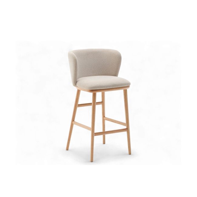 Barstoel CISELIA - Beige chenille / Essenhout