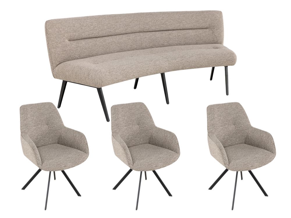 Set van eetkamerbank en 3 armstoelen LUNA - Bruin C-PRM-7-SET2