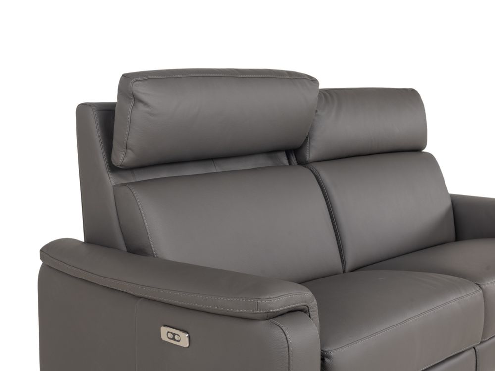 3-zit met elektr. relaxen PLINIO - Grijs leder C-CAL-166-HKS1