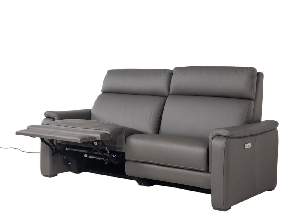 3-zit met elektr. relaxen PLINIO - Grijs leder C-CAL-166-HKS1