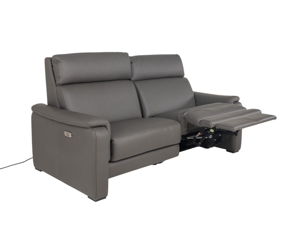 3-zit met elektr. relaxen PLINIO - Grijs leder C-CAL-166-HKS1