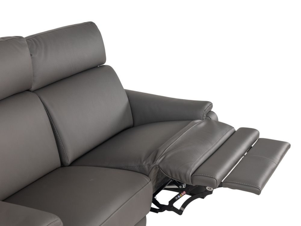 3-zit met elektr. relaxen PLINIO - Grijs leder C-CAL-166-HKS1