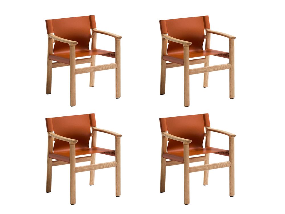 Set van 4 armstoelen JAN - Lichtbruin leder C-KAV-1351-SET1