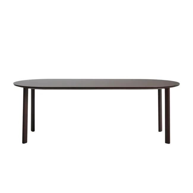 Ovale tuintafel ERICE - Bruin gehard glas/Aluminiu