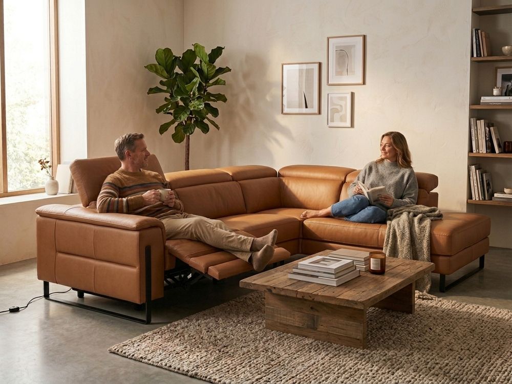 Hoekzetel met elektr. relax en HR35 ONE - Cognac l C-CAL-167-HKS1