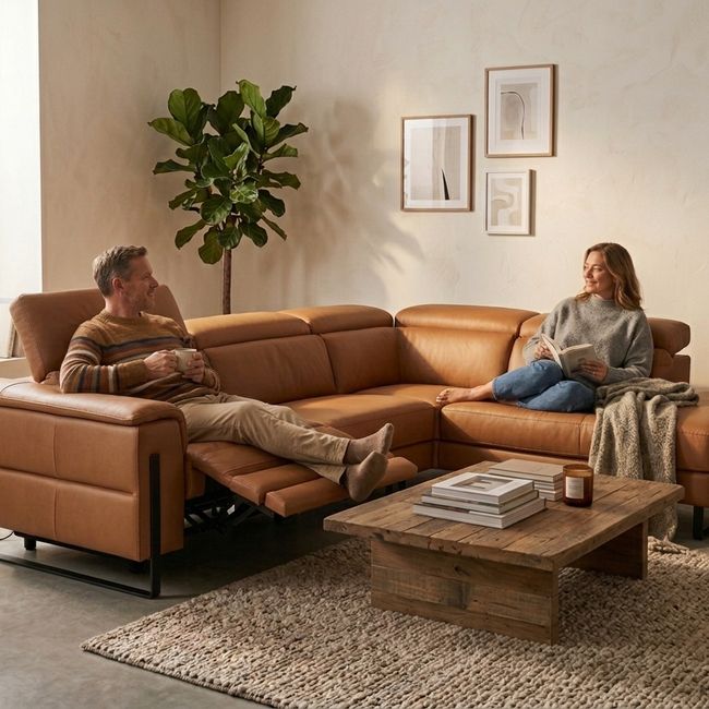 Hoekzetel met elektr. relax en HR35 ONE - Cognac l