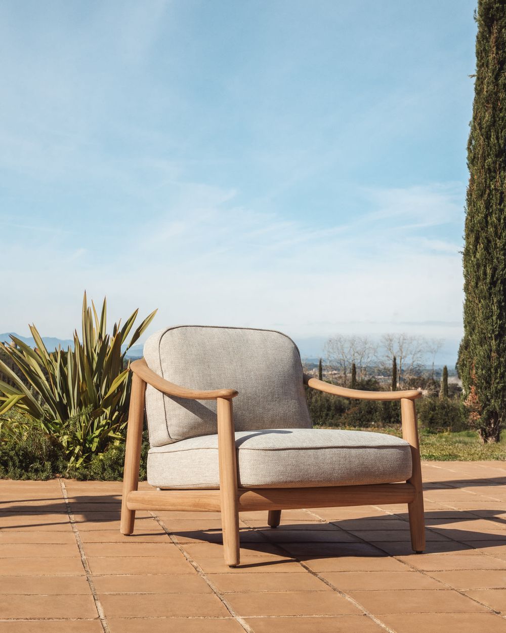 Fauteuil ELUNDA - Massief teakhout / Beige KAV C00227RO12
