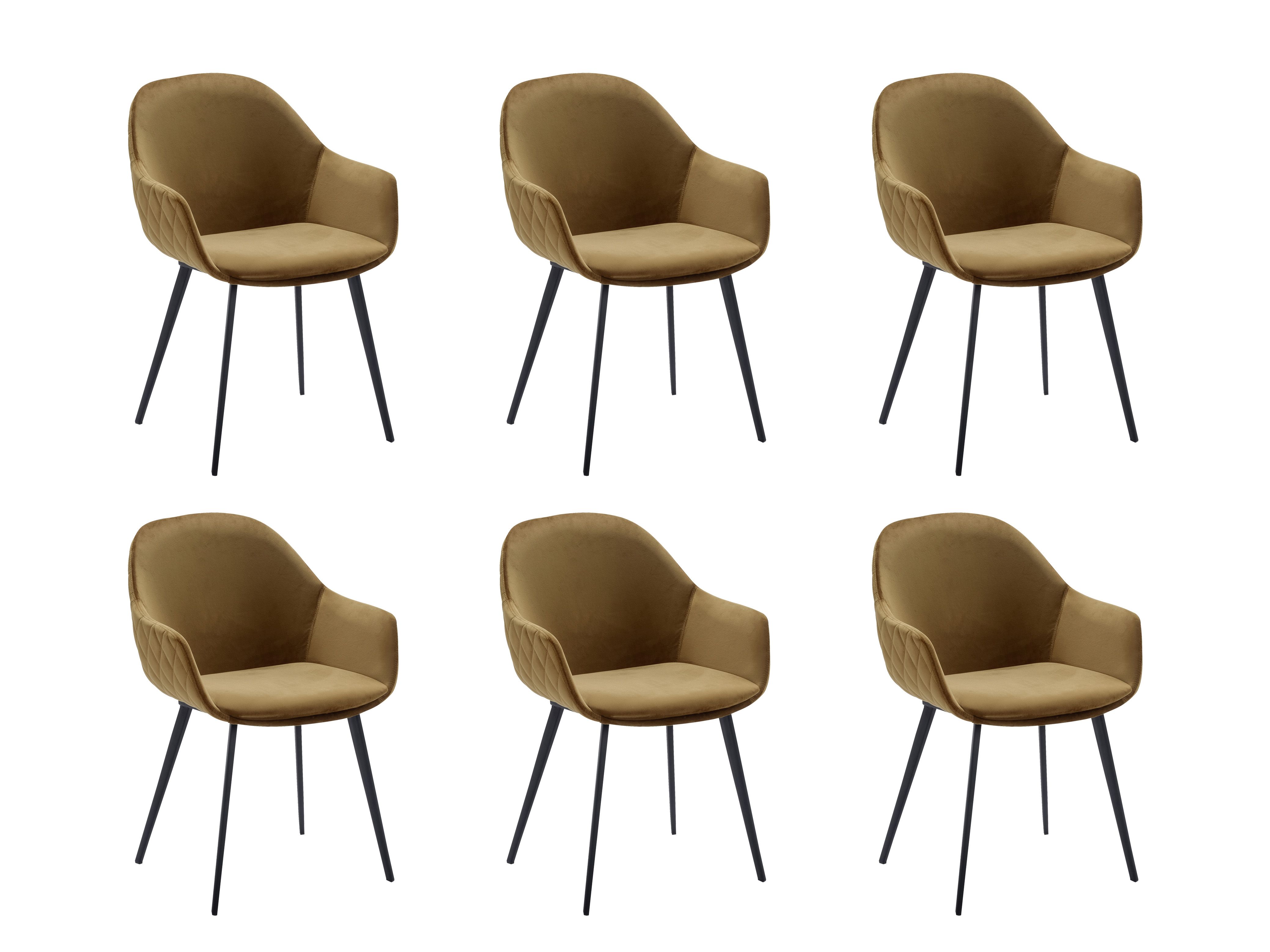 Set van 6 armstoelen CALVIN - Goud velvet C-XLC-CA-SET1