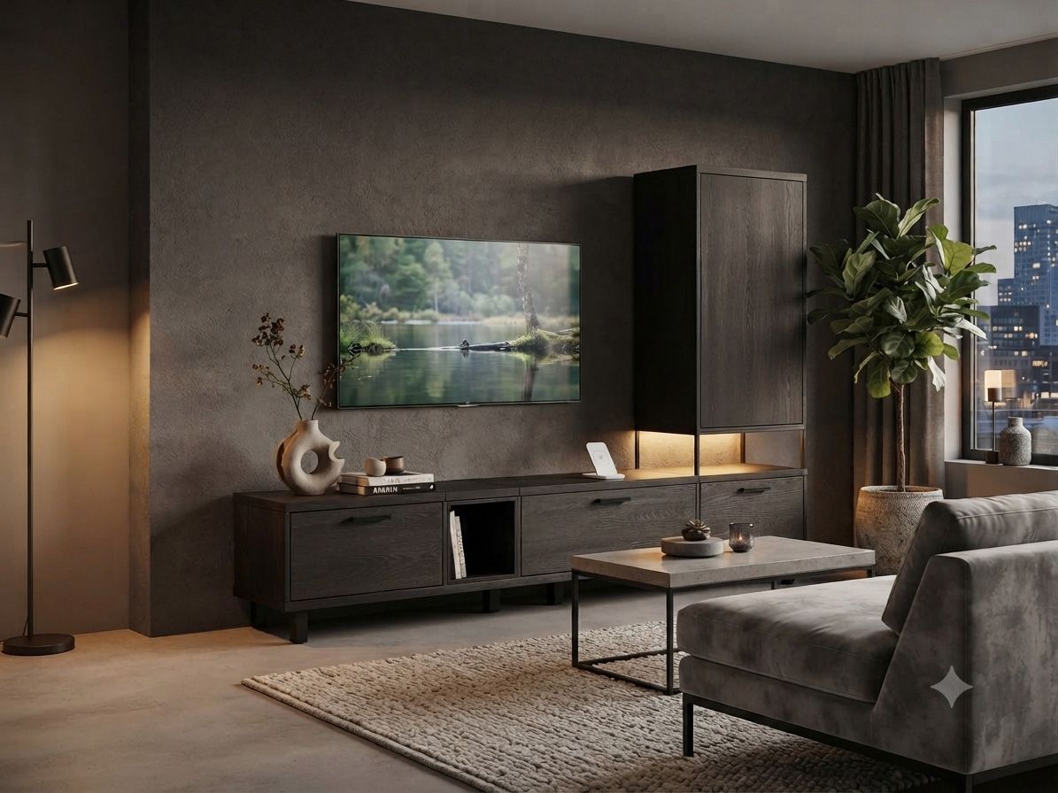 Tv-meubel RIDGEFIELD - Antraciet / Massief eikenho