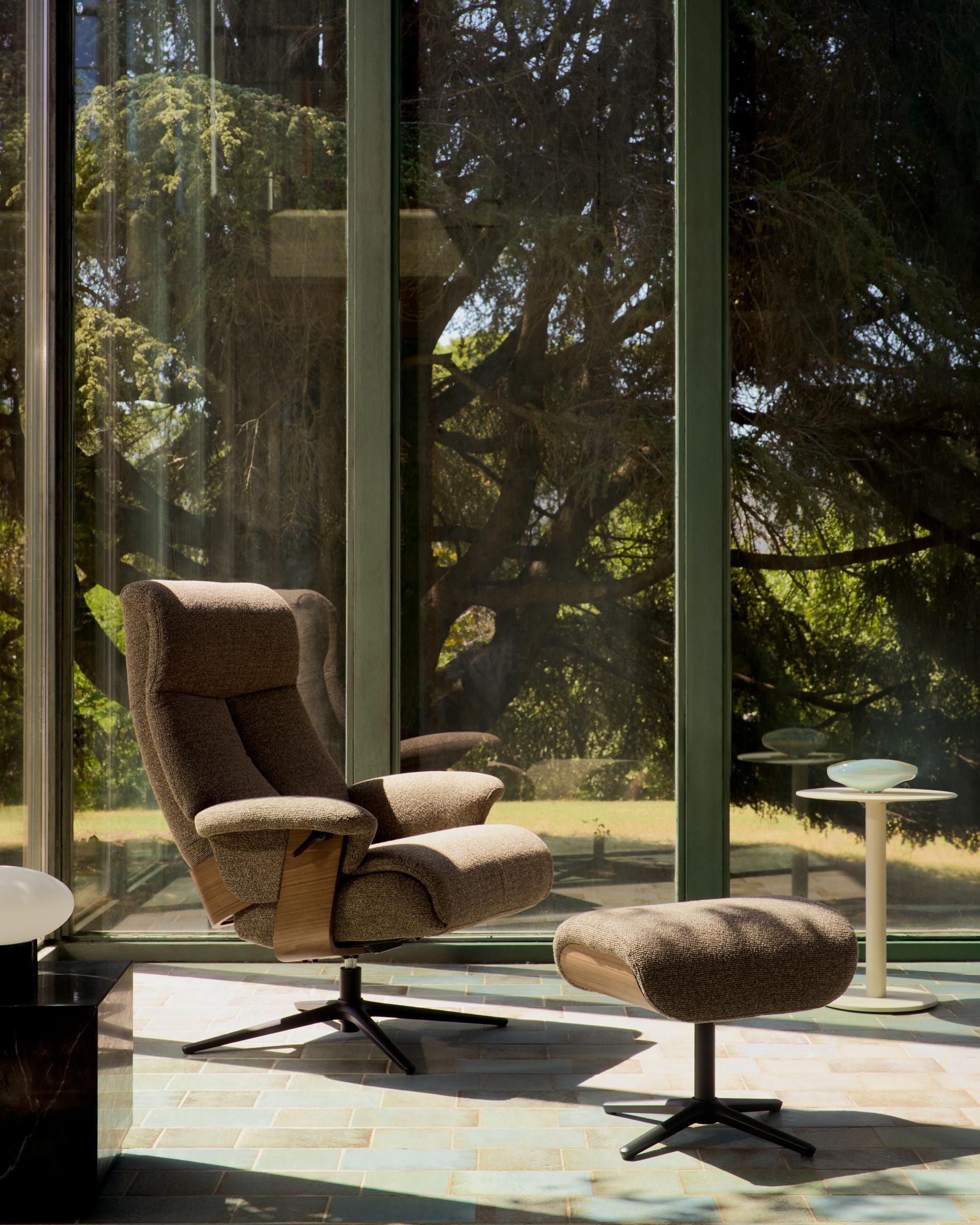 Draaifauteuil met voetbank TORIEL - Beige / Zwart