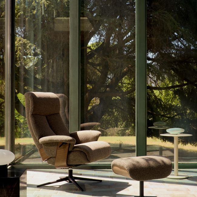 Draaifauteuil met voetbank TORIEL - Beige / Zwart