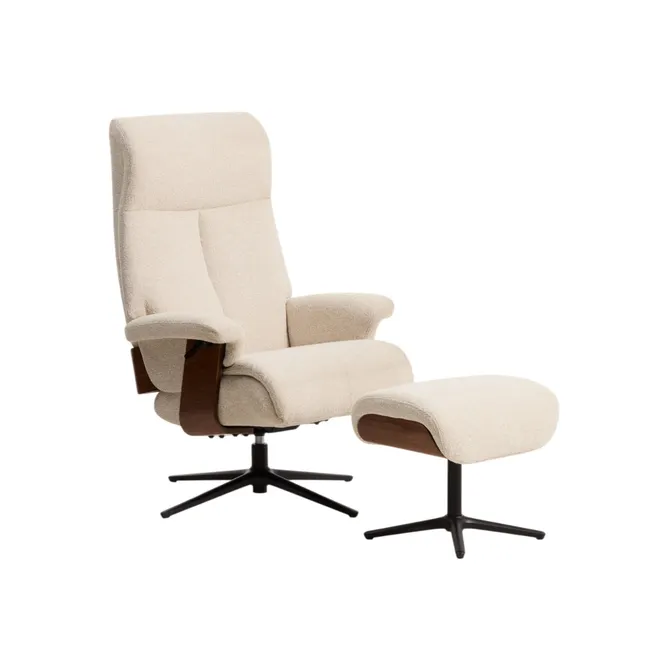 Draaifauteuil met voetbank TORIEL - Beige / Zwart